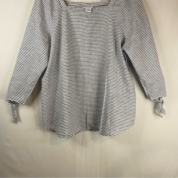LIZ CLAIBORNE Linen Blend Blue White Pinstripe Boat Neck 3/4 Sleeve Size PL - Picture 5 of 10